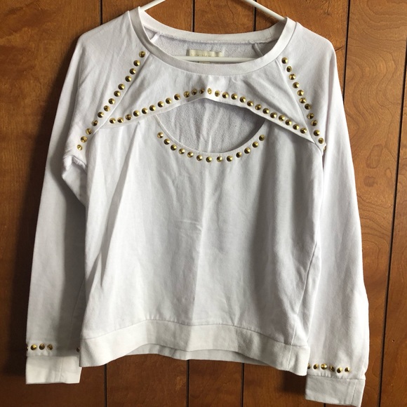 Nicki Minaj Blouse Cut Out Sweatshirt Top Gold Studded Sz L EUC - Picture 1 of 8